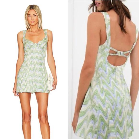 For Love & Lemons Green Bustier Yori Chevron Mini Dress Sz Large MSRP $212 - Picture 1 of 16